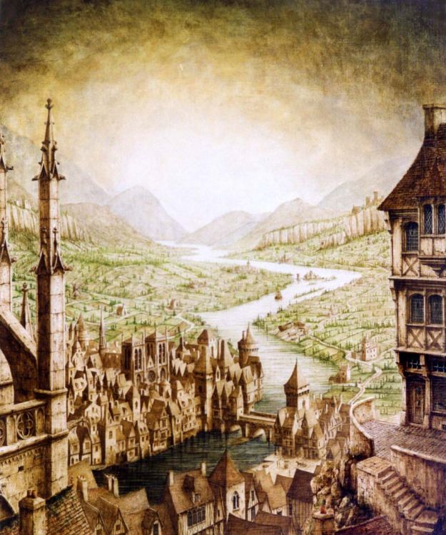 Wallpapers Art - Painting Fantasy la ville au dessus du fleuve