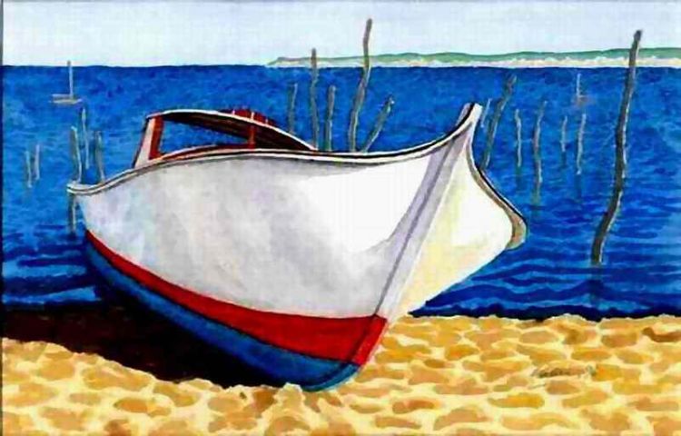 Fonds d'cran Art - Peinture Marine et port de pche Pinasse au banc d'Arguin