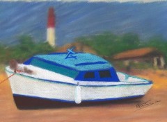 Fonds d'cran Art - Crayon Bateau au Cap Ferret