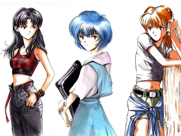 Wallpapers Cartoons Evangelion Rei, Misato et Asuka