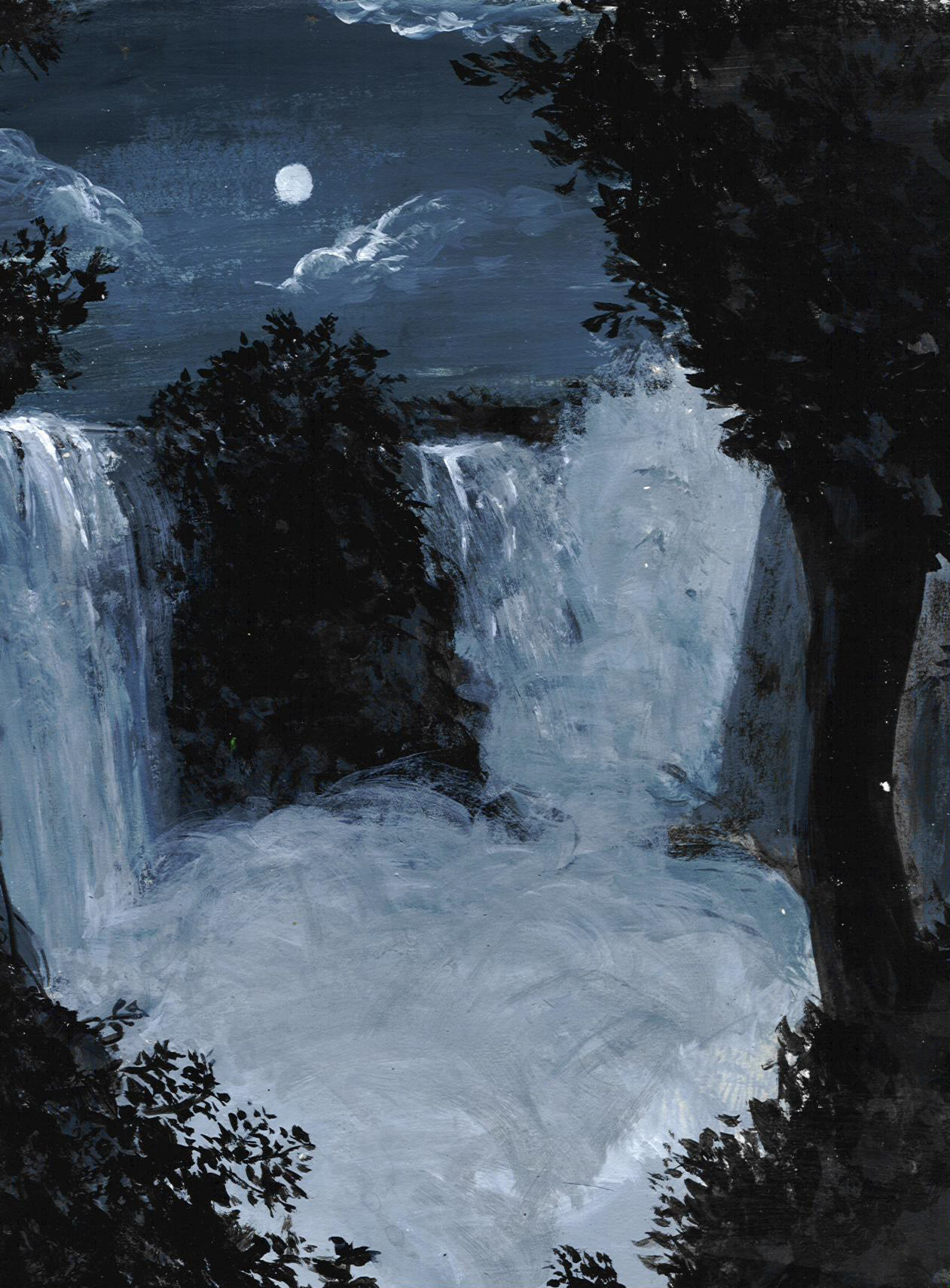 Wallpapers Art - Painting Landscapes - Misc cascade au clair de lune.