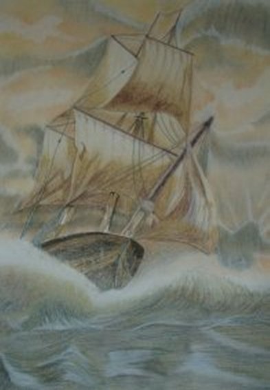 Wallpapers Art - Pencil Transport bateau dans la tempte