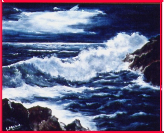 Fonds d'cran Art - Peinture Marine et port de pche nuit d'orage