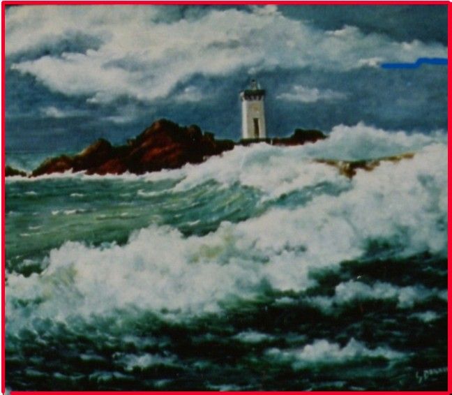 Fonds d'cran Art - Peinture Marine et port de pche Phare breton dans la tempte