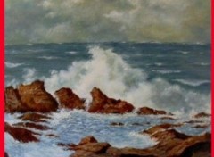 Fonds d'cran Art - Peinture vagues sur rochers