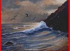 Wallpapers Art - Painting mouettes au couchant