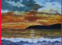 Fonds d'cran Art - Peinture coucher de soleil en Corse