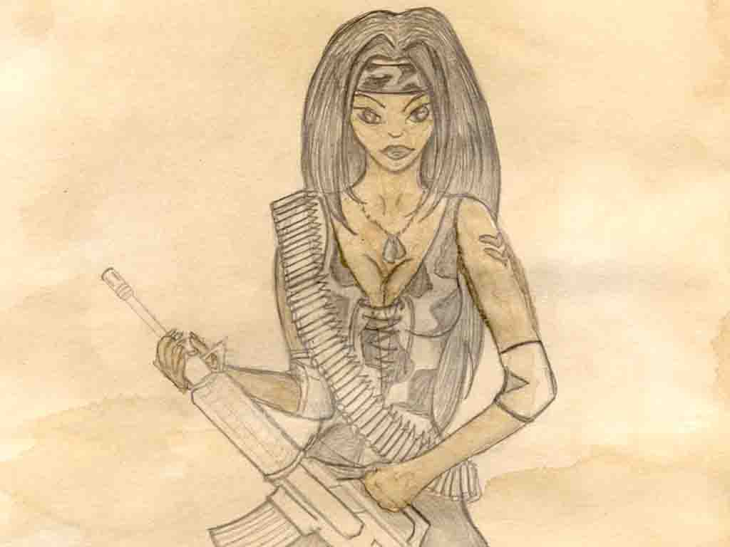 Wallpapers Art - Pencil Fantasy - Warriors (female) gungirl