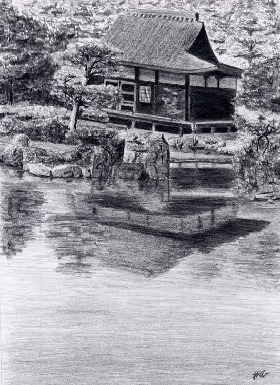 Fonds d'cran Art - Crayon Paysages pavillon japonais