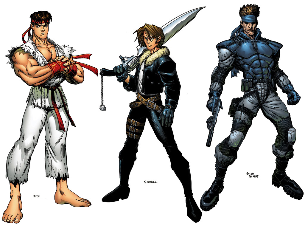 Wallpapers Comics Miscellaneous Ryu, Solid Snake et Squall