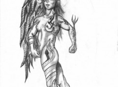 Wallpapers Art - Pencil femme ange tatoue