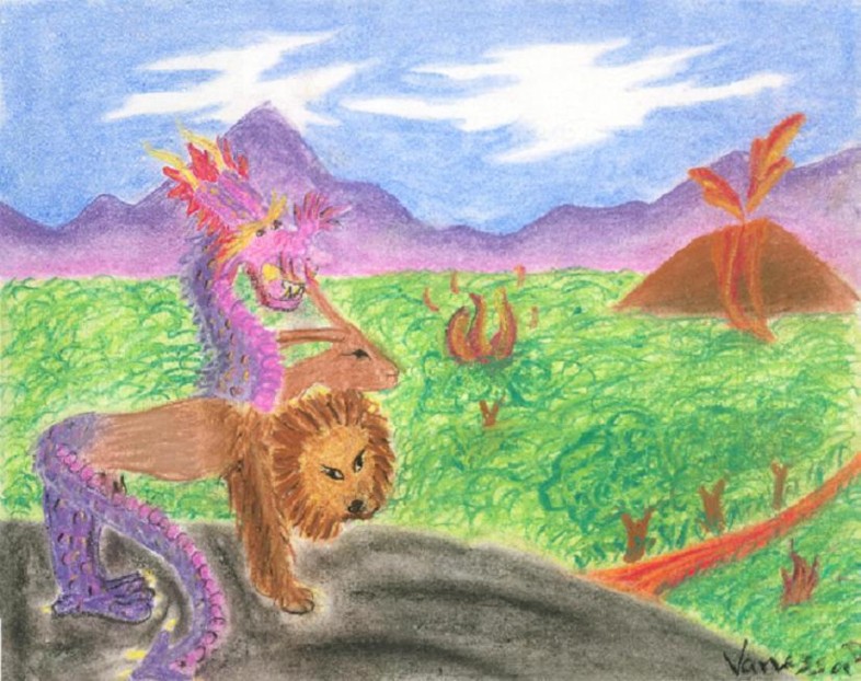 Fonds d'cran Art - Crayon Fantasy - Cratures Volcan