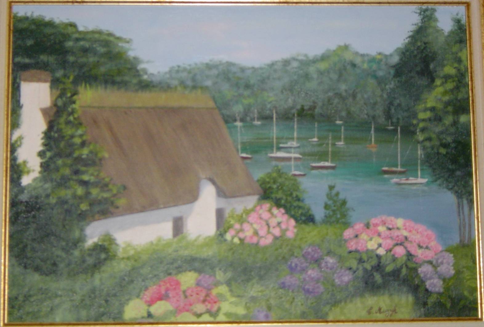 Wallpapers Art - Painting Landscapes - Misc Maison en bord de lac