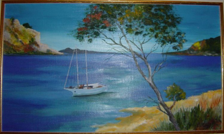 Wallpapers Art - Painting Landscapes - Misc Plage et bateau