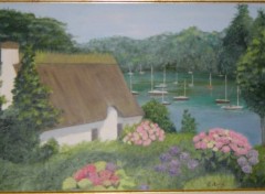 Wallpapers Art - Painting Maison en bord de lac