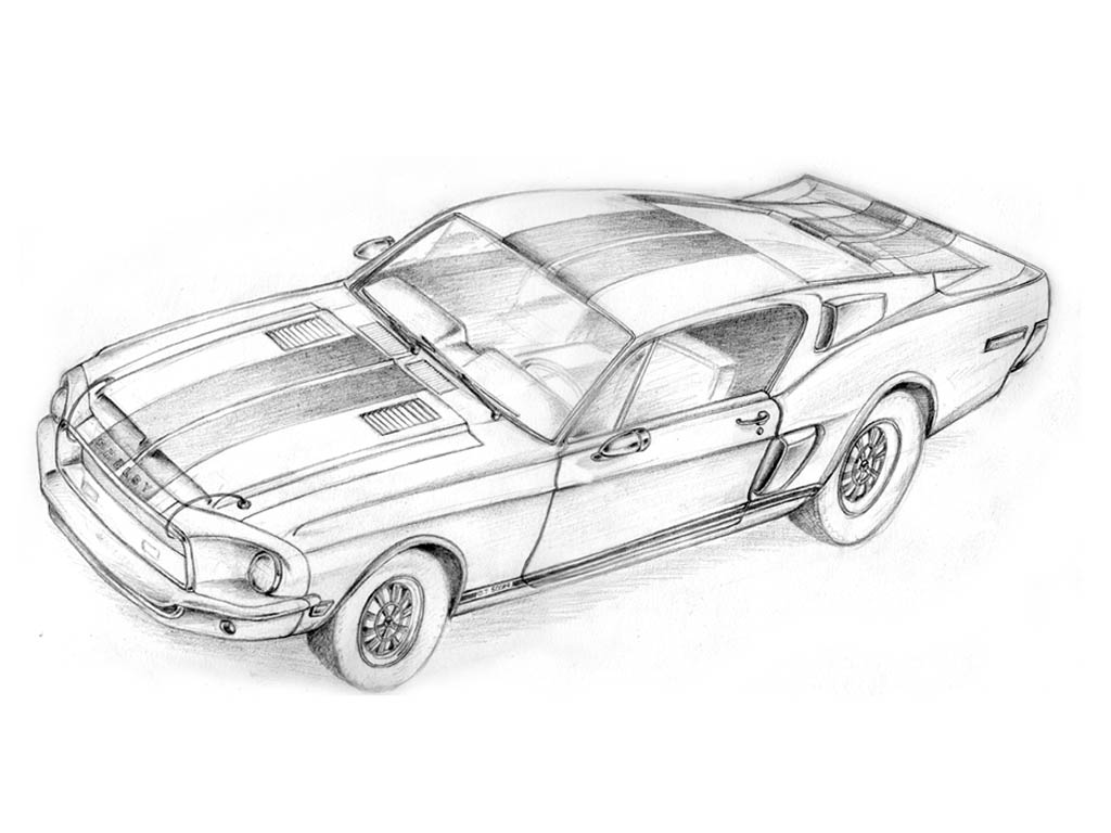 Fonds d'cran Art - Crayon Voitures et Motos Mustang shelby GT 500 KR 1968