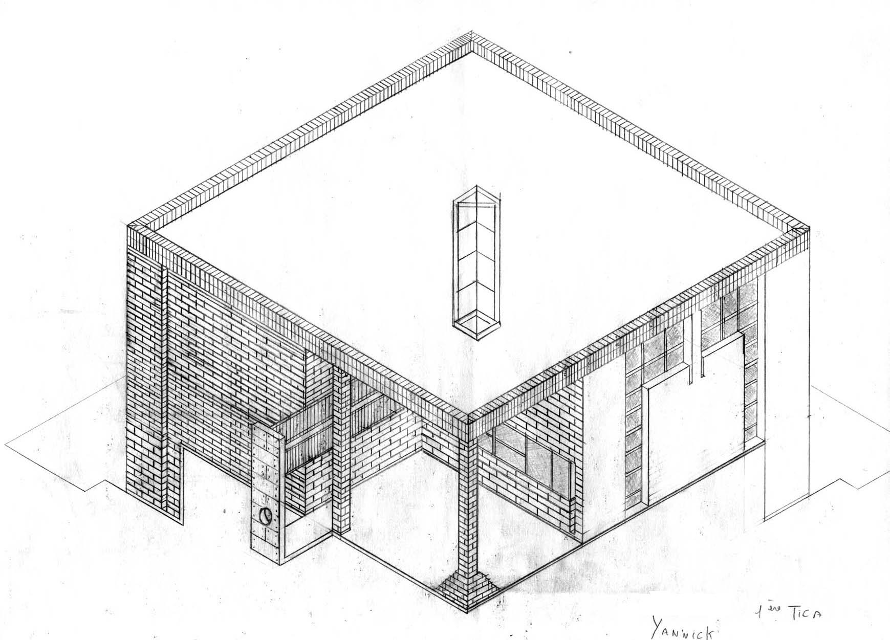 Fonds d'cran Art - Crayon Architecture - Urbanisme - Monument Axonomtrie Maison Brique