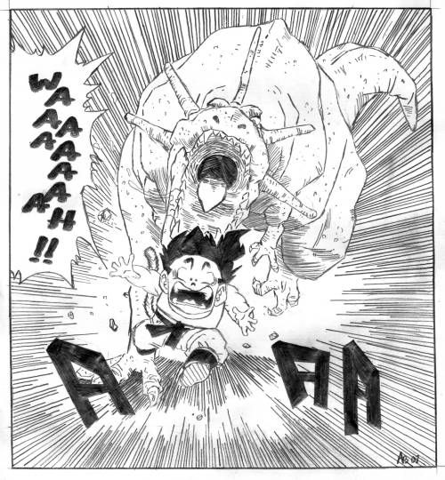 Fonds d'cran Art - Crayon Manga - Dragon Ball Z Sangohan & le tyranosaure