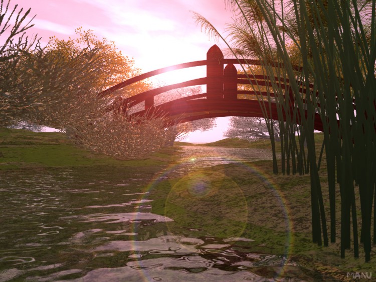 Wallpapers Digital Art 3D - Vue Japanese bridge