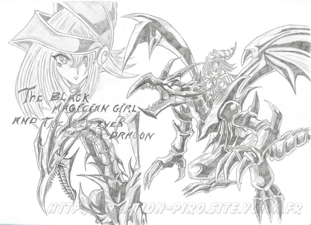 Wallpapers Art - Pencil Manga - Yu-Gi-Oh! Black Red  Eyes Dragon and the Black Magician girl