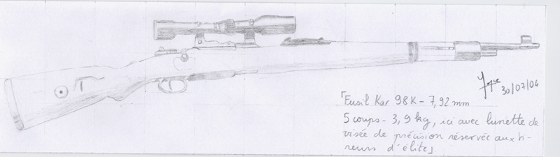 Fonds d'cran Art - Crayon Armes Fusil Kar 98K - 7,92mm 5coups 3,9Kg