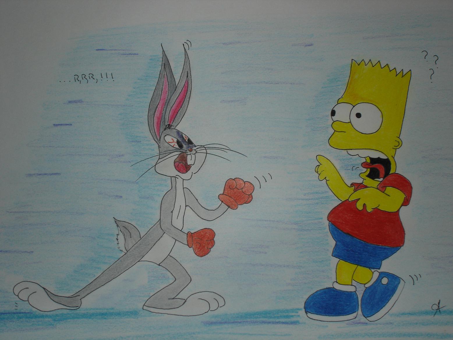 Wallpapers Art - Pencil Cartoons - Bugs Bunny Bugs & Bart Battle!!