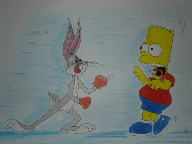 Wallpapers Art - Pencil Cartoons - Bugs Bunny Bugs & Bart Battle!!