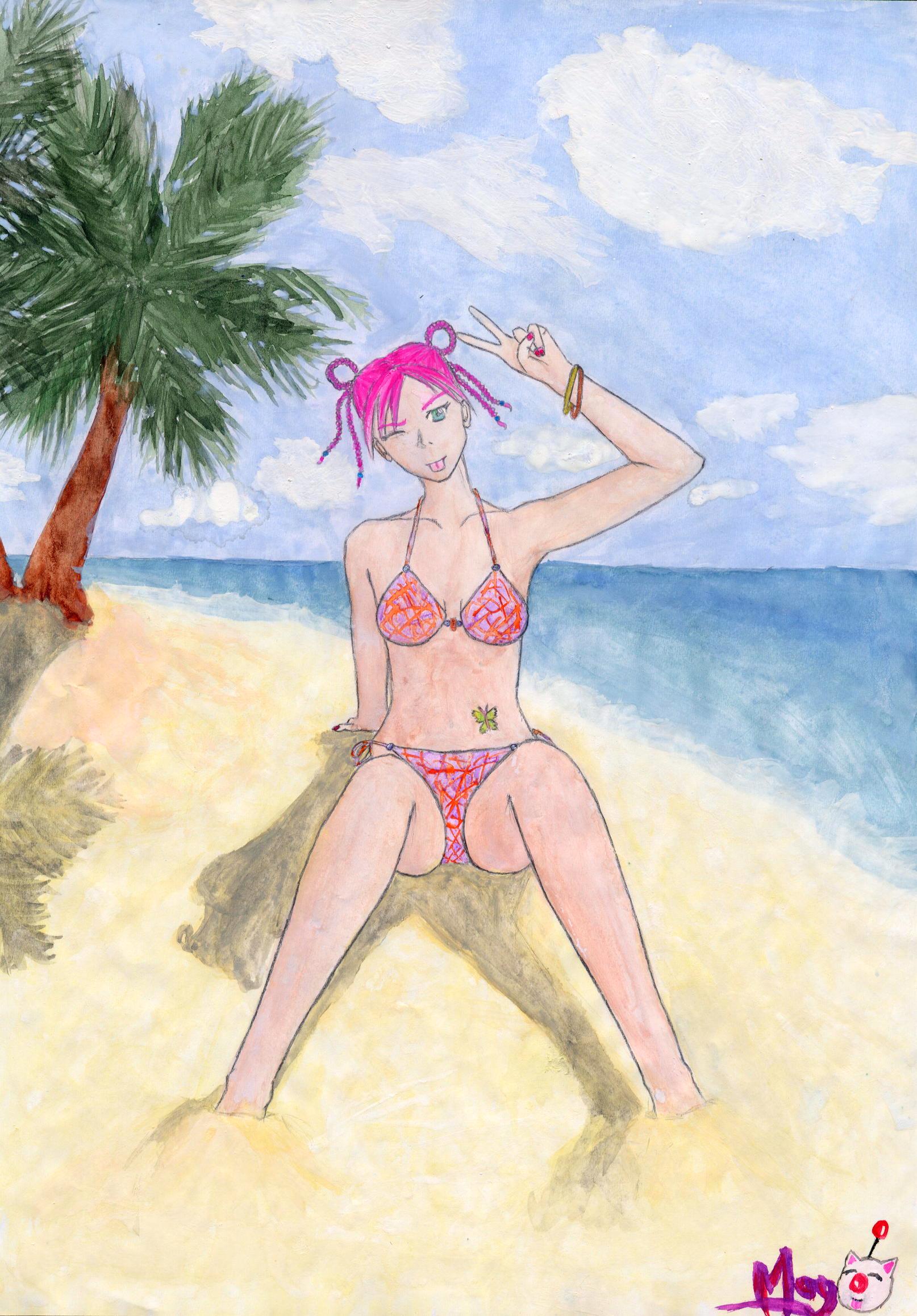 Fonds d'cran Art - Peinture Personnages Fille  la plage