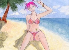 Fonds d'cran Art - Peinture Fille  la plage