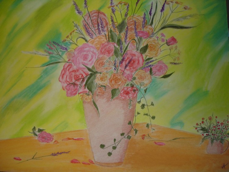 Fonds d'cran Art - Crayon Fleurs - Feuilles - Fruits Bouquet de roses