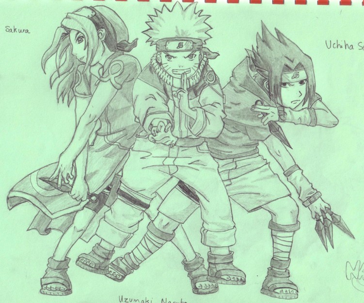 Wallpapers Art - Pencil Manga - Naruto Sakura, Naruto et Sasuke