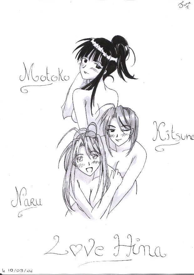 Wallpapers Art - Pencil Manga - Love Hina Motoko, Kitsune et Naru