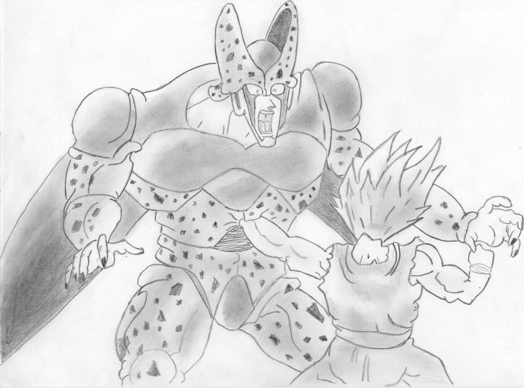 Fonds d'cran Art - Crayon Manga - Dragon Ball Z Cell versus Gohan