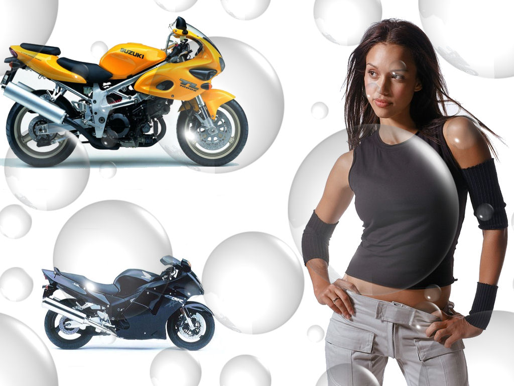 Fonds d'cran Motos Filles et motos la belle Jessica Alba