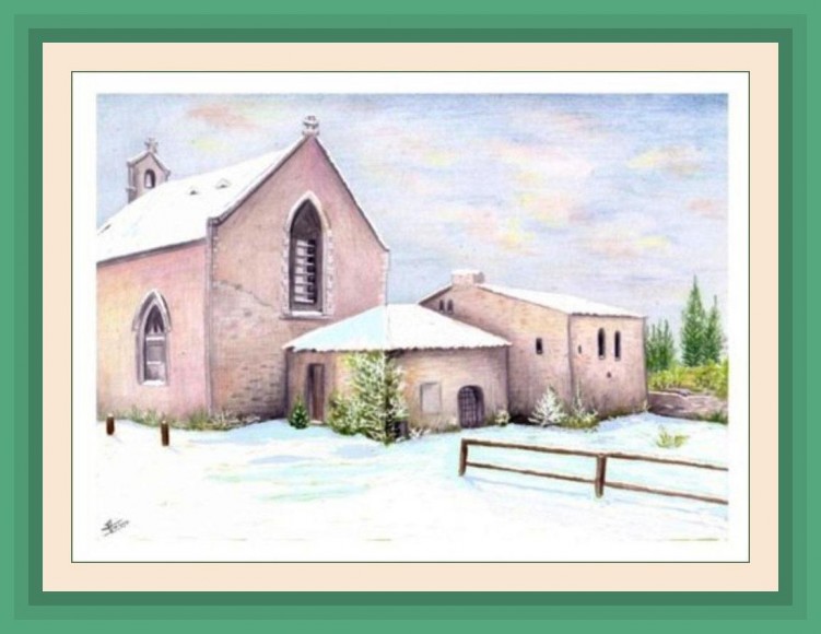 Fonds d'cran Art - Crayon Paysages Chapelle sous la neige