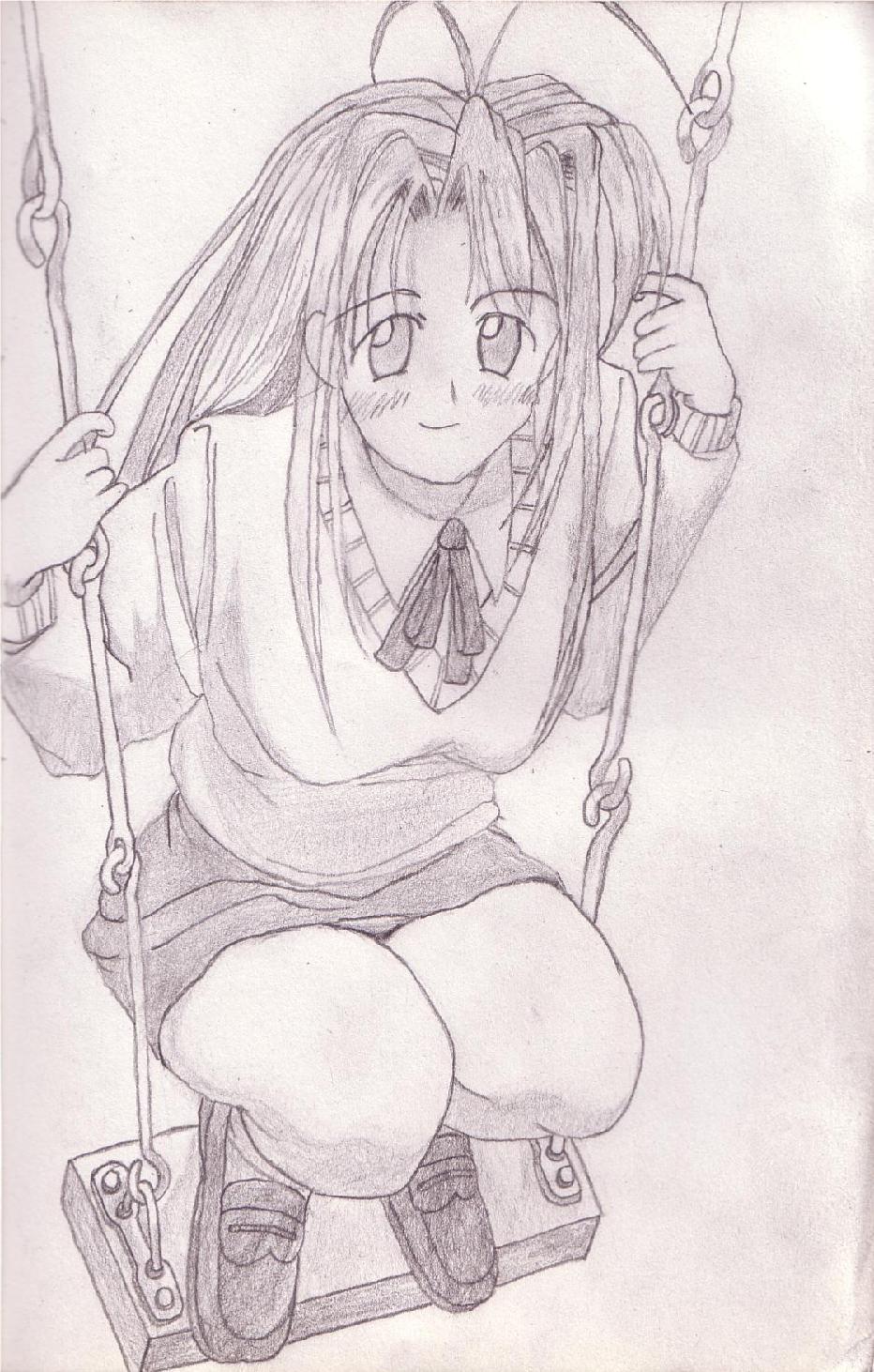 Wallpapers Art - Pencil Manga - Love Hina Naru sur sa balanoire