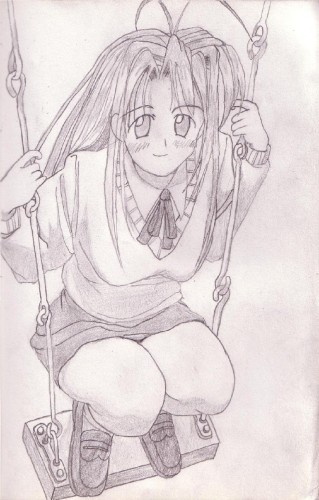 Fonds d'cran Art - Crayon Manga - Love Hina Naru sur sa balanoire