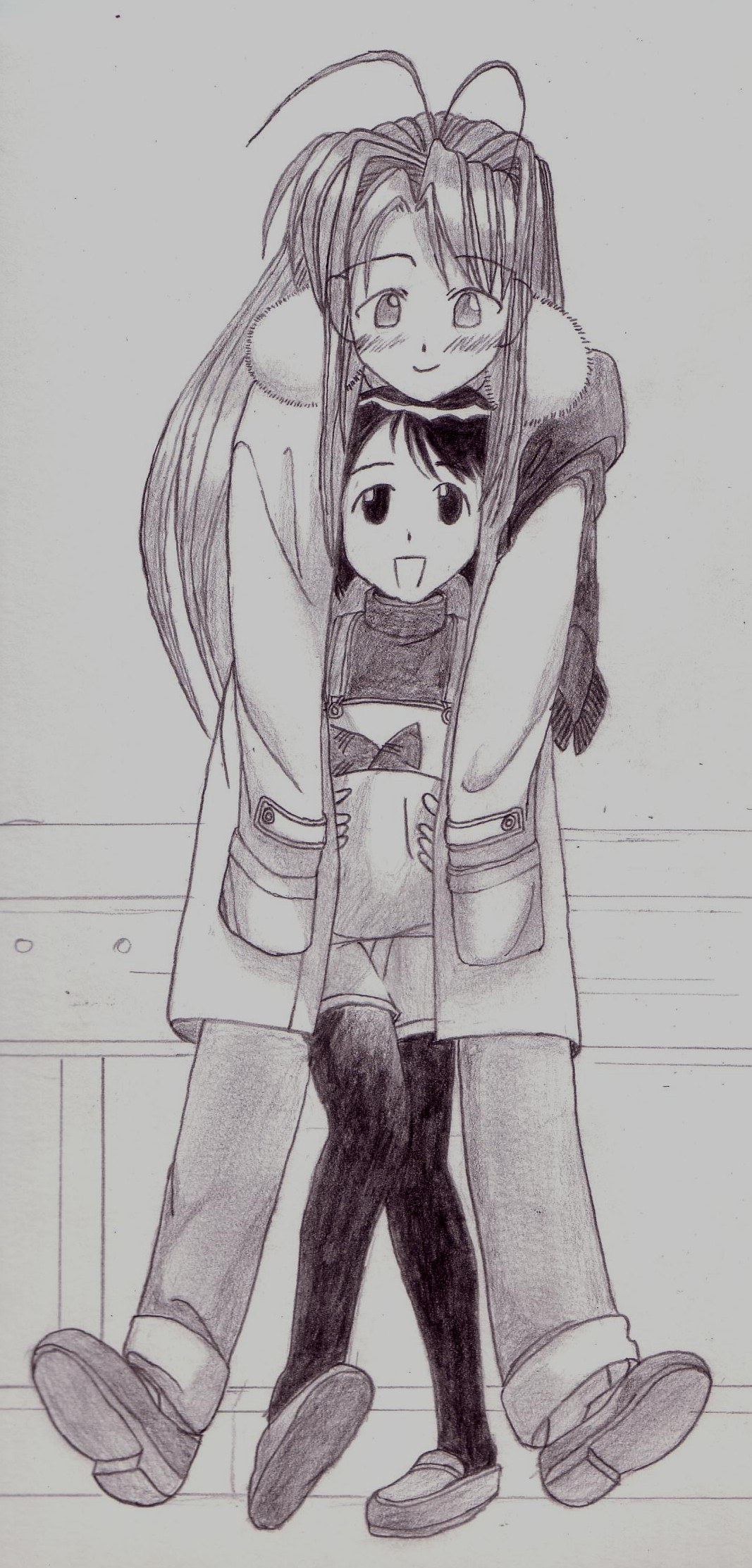 Fonds d'cran Art - Crayon Manga - Love Hina Naru et Shinobu