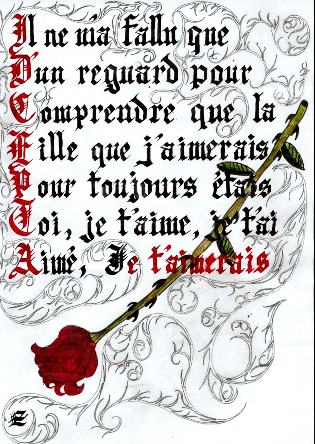 Fonds d'cran Art - Crayon Calligraphie 1 amour,1rose