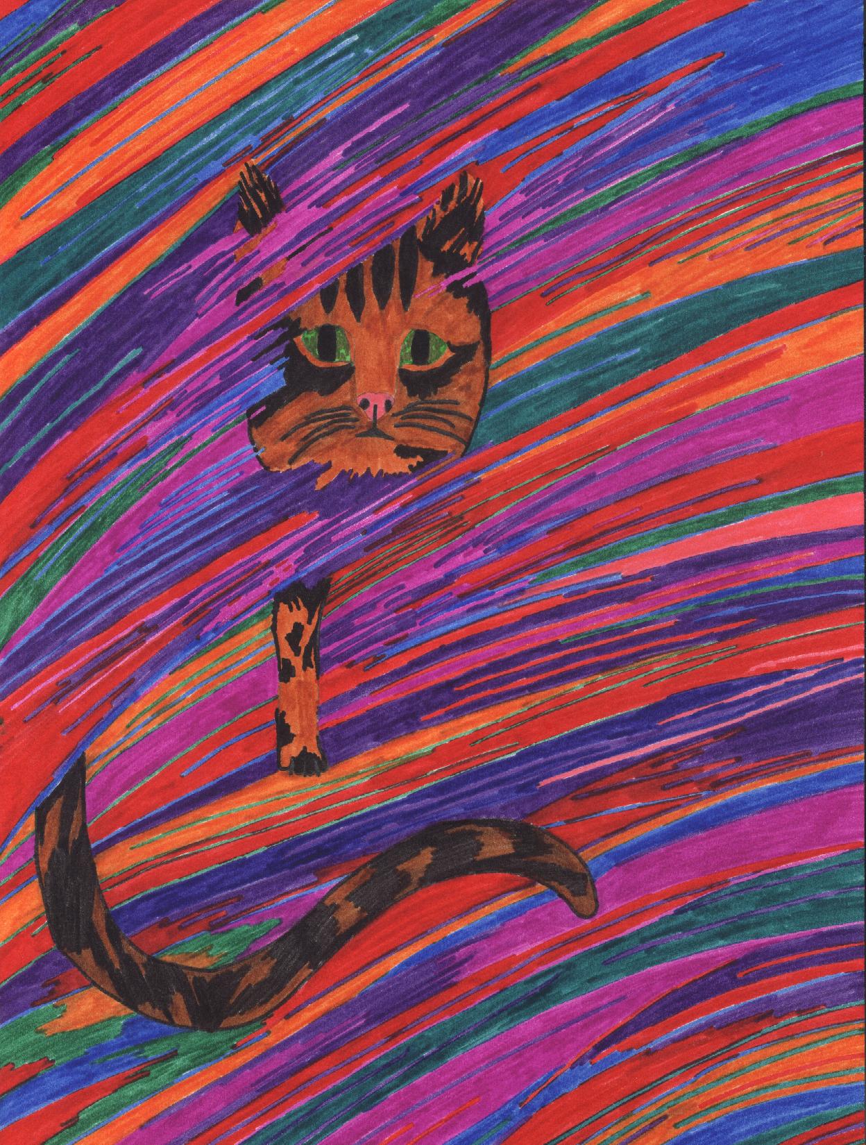 Fonds d'cran Art - Crayon Animaux - Chats Chat dans le brouillard multicolore