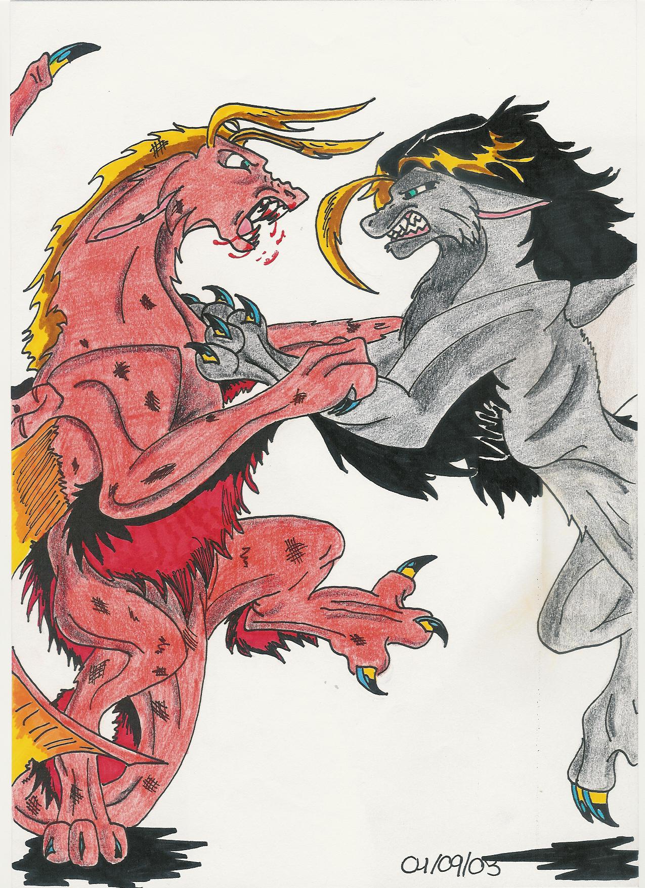 Fonds d'cran Art - Crayon Fantasy - Dragons combat de dragons