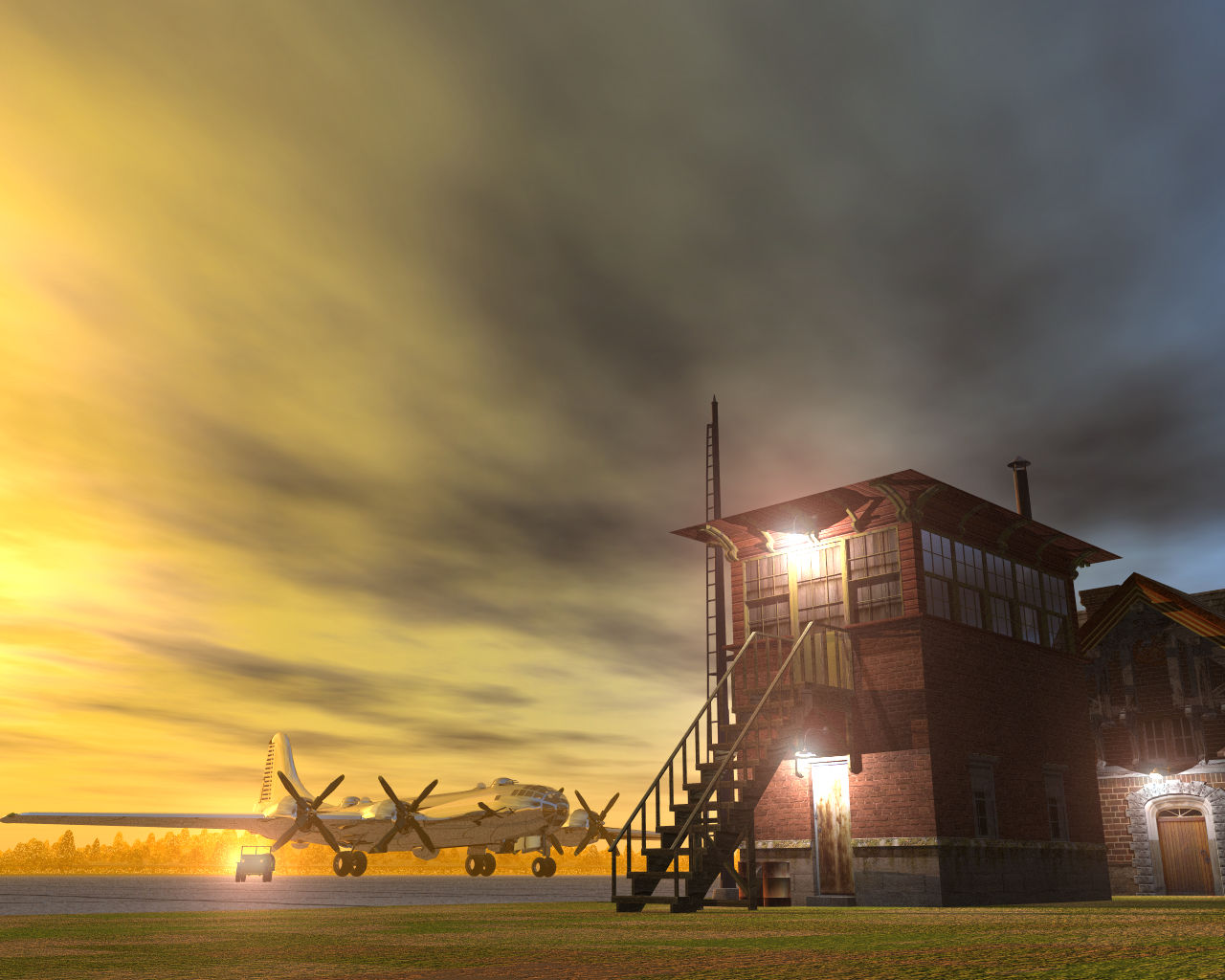 Fonds d'cran Art - Numrique 3D - Vue D'esprit B-29 field in the night