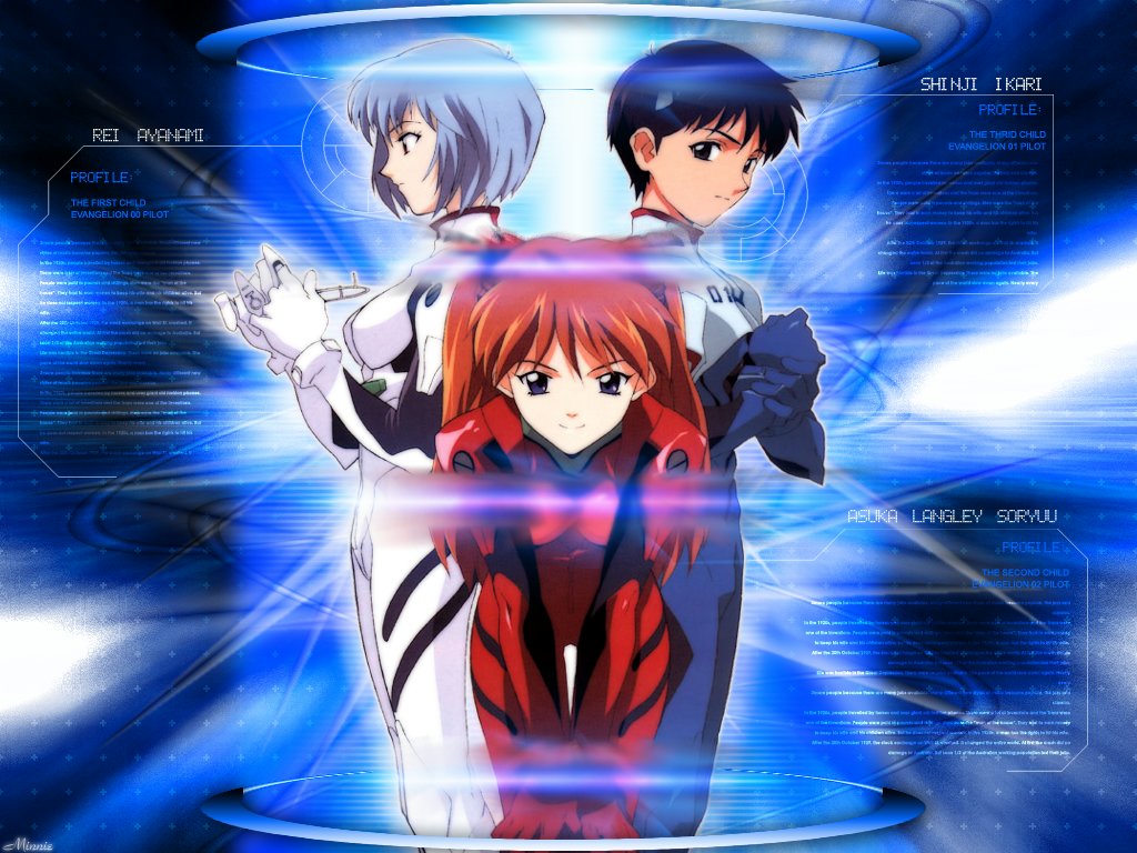 Wallpapers Cartoons Evangelion Rei, Asuka & Shinji