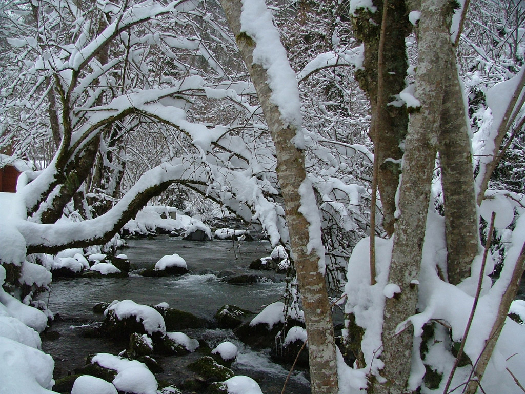 Fonds d'cran Nature Saisons - Hiver rivire  la montagne