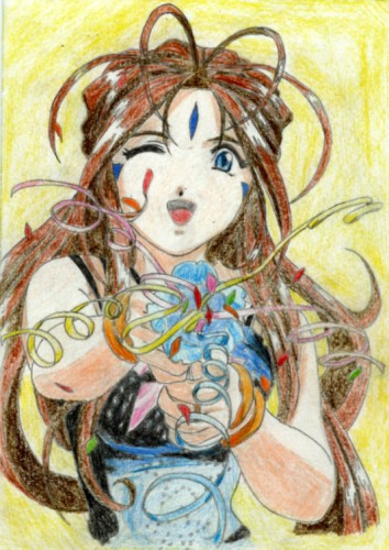 Wallpapers Art - Pencil Manga - Ah ! My Goddess Belldandy fait la fte !