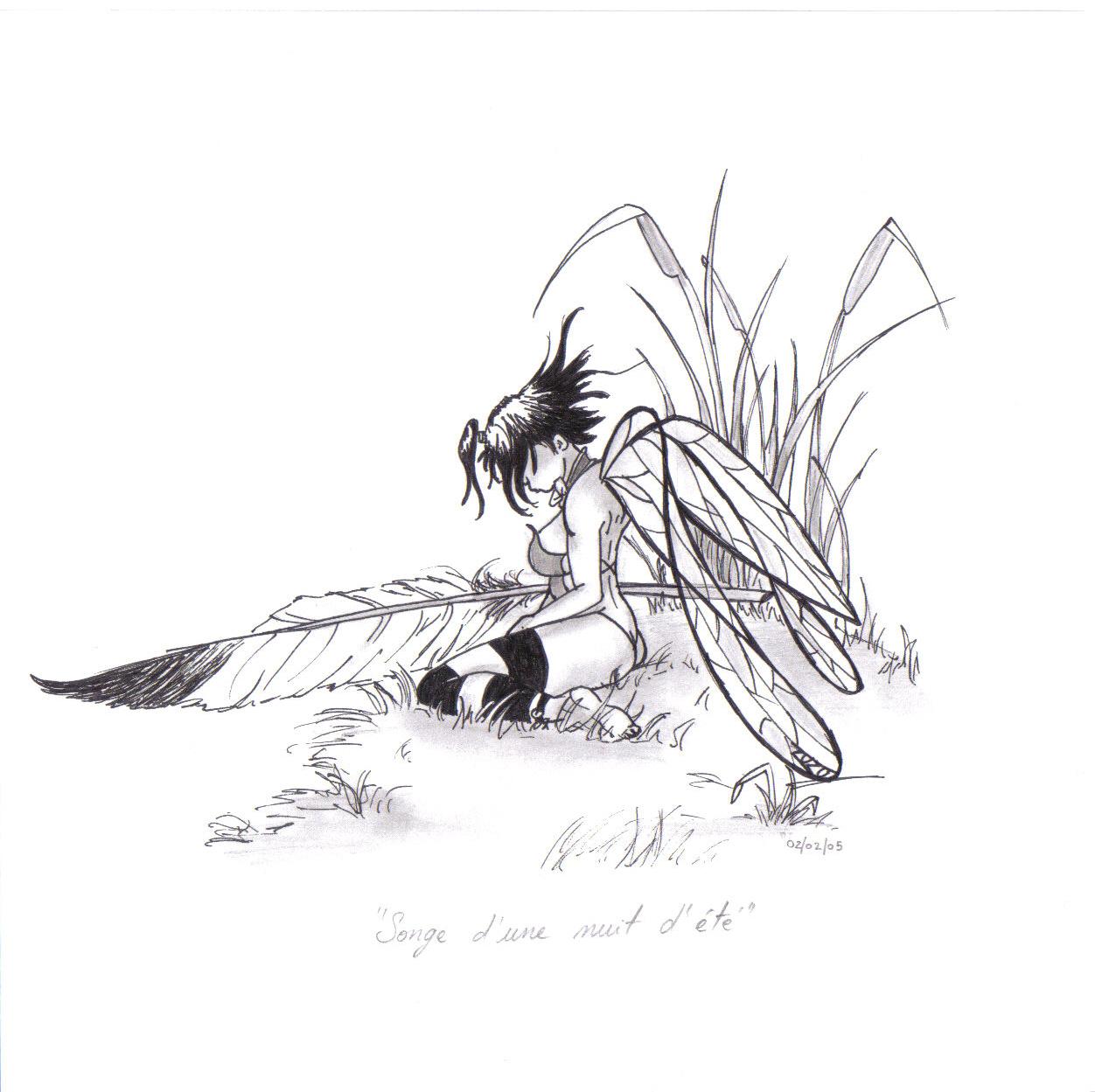 Wallpapers Art - Pencil Fantasy - Fairies plume au bord de l'eau