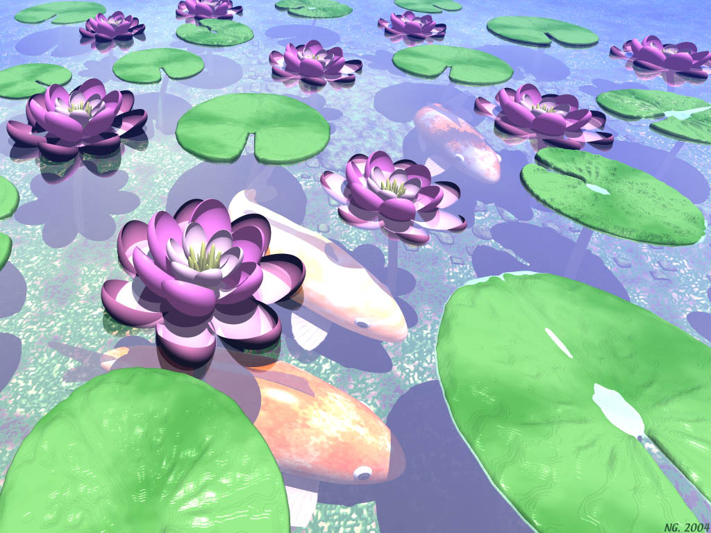 Wallpapers Digital Art 3D - Bryce Lotus roses et carpes ko