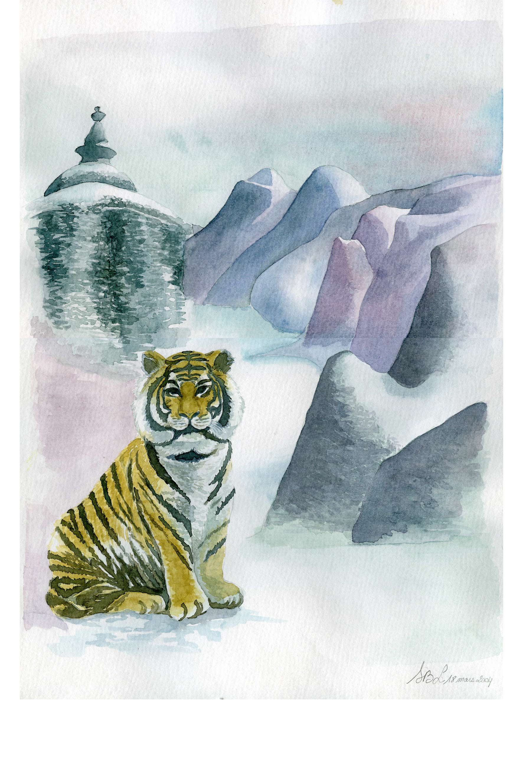 Wallpapers Art - Painting Animals Tigre des montagnes.