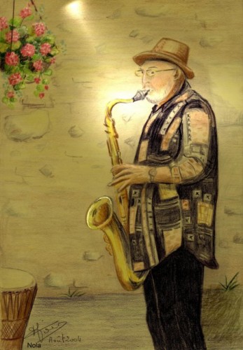 Wallpapers Art - Pencil Characters Louis le saxophoniste