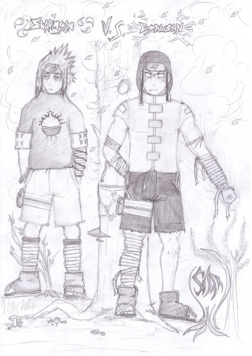 Wallpapers Art - Pencil Manga - Naruto sasuke VS neji